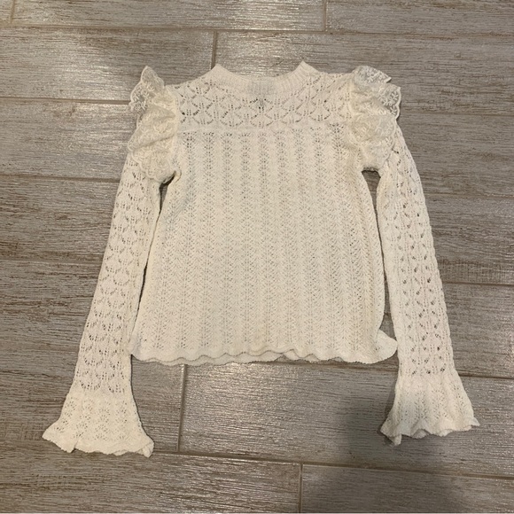 AQUA Pointelle White L/s Open Knit Pullover Sweater XS Feminine Cottegecore Lace - Picture 3 of 10